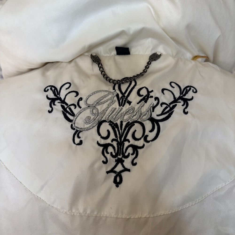 VTG Guess Y2K Full Zip Up Puffer Jacket Jacket‎ Goose Down Women's Size M Ivory